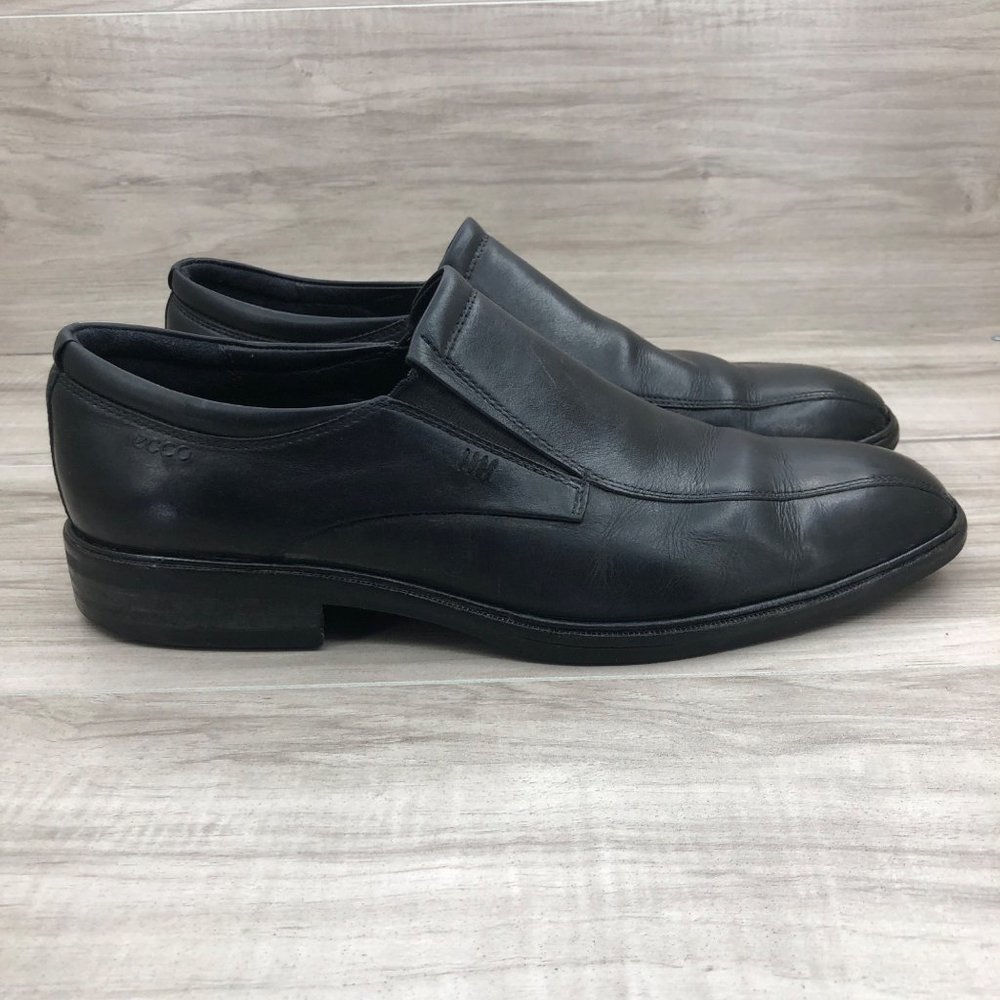 Ecco Loafers Mens EU 43 Black Leather Slip On Casual Shoes